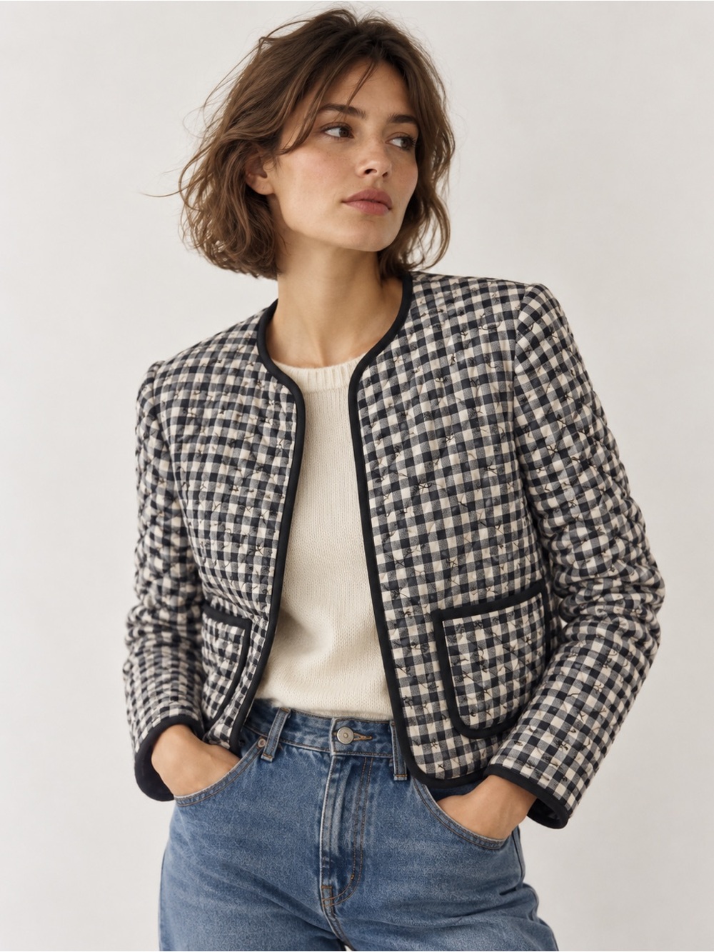 House of Harlow Gingham Quilted Jacket